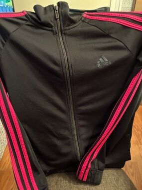 adidas Black Jacket with Pink Shoulder Stripes